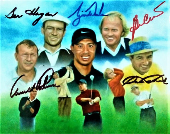 TIGER WOODS and Golf Legends Snead, Hogan, Palmer , Crenshaw signed autographed photo COA Hologram